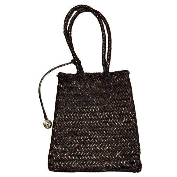 576. LIFFNER Flat Leather Basket Bag Dark Brown Silver Charm $395 NWOT - Picture 7 of 7